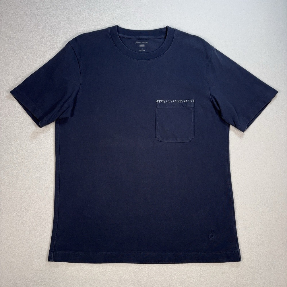 Uniqlo JW Anderson Stitch Pocket T-Shirt‎ Men's M Navy 100% Cotton Crew Neck
